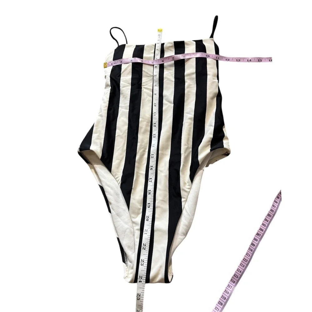 Shade & Shore Black White Striped High Leg Cheeky One Piece Swimsuit XS Size 0-2